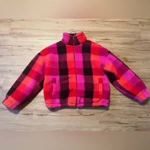 A New Day Teddy fleece jacket Pink and Red Plaid Print